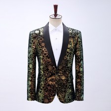 Mens Sequins Flower Pattern Blazer Suit Jacket Dress Wedding Prom Evening Dinner