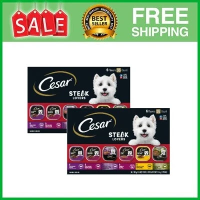 Cesar Steak Lovers Wet Dog Food Variety Pack, 3.5 Oz Trays (72 Pack)