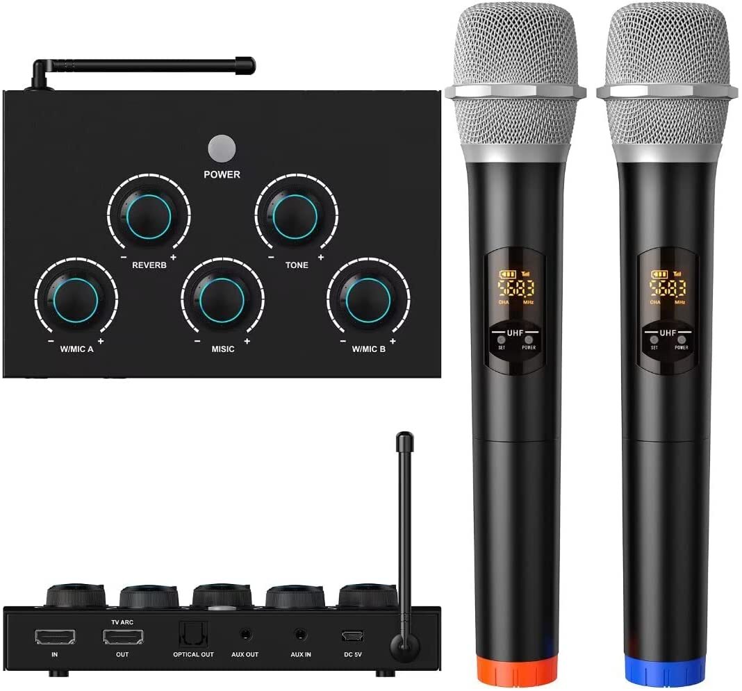 Portable Karaoke Microphone Mixer System Set, Dual UHF Wirel