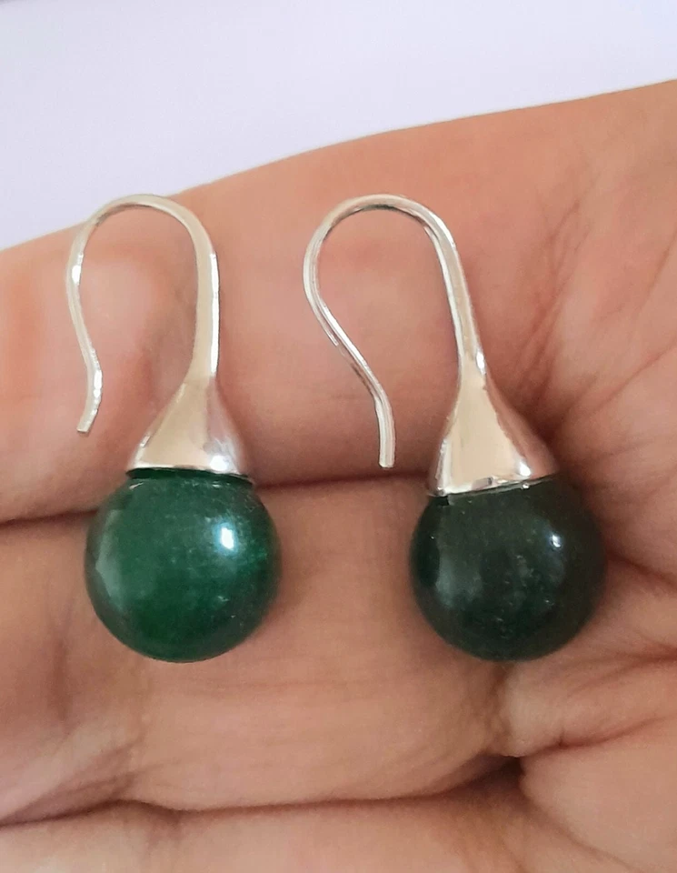 ORECCHINI GIADA VERDE NATURALE E ARGENTO 925 PENDENTI DI PERLE DI GIADEITE VERDE - Immagine 3 di 4