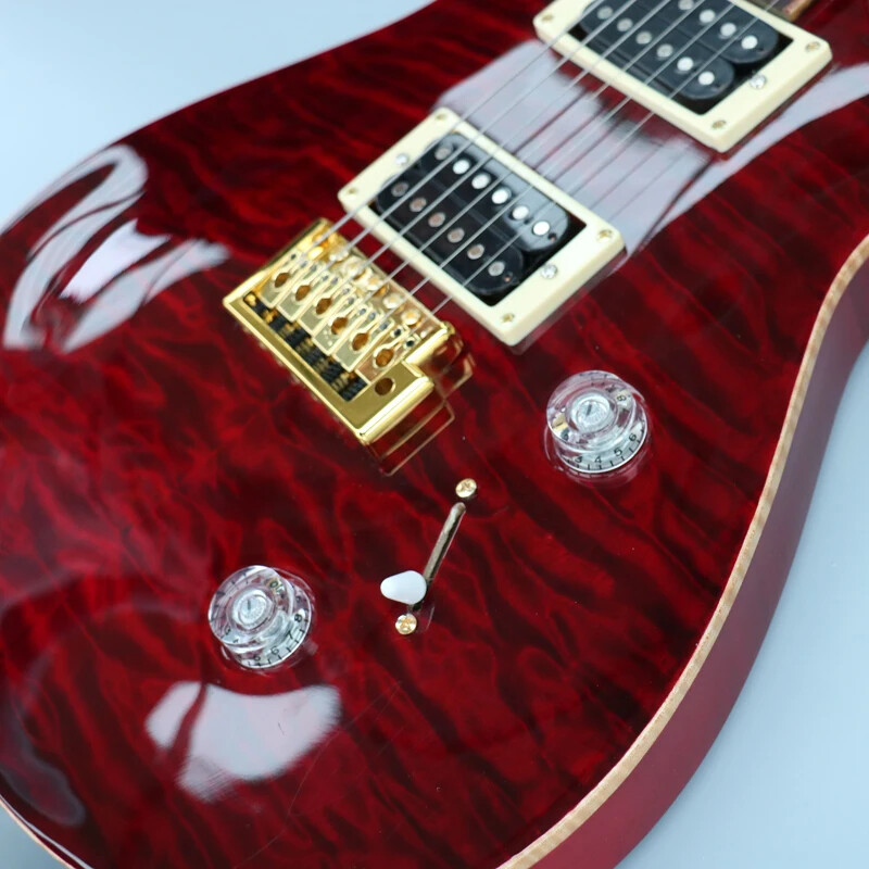 Electric Guitar, Wine Red Floral Water Ripple Finish Gold Hardware, 2