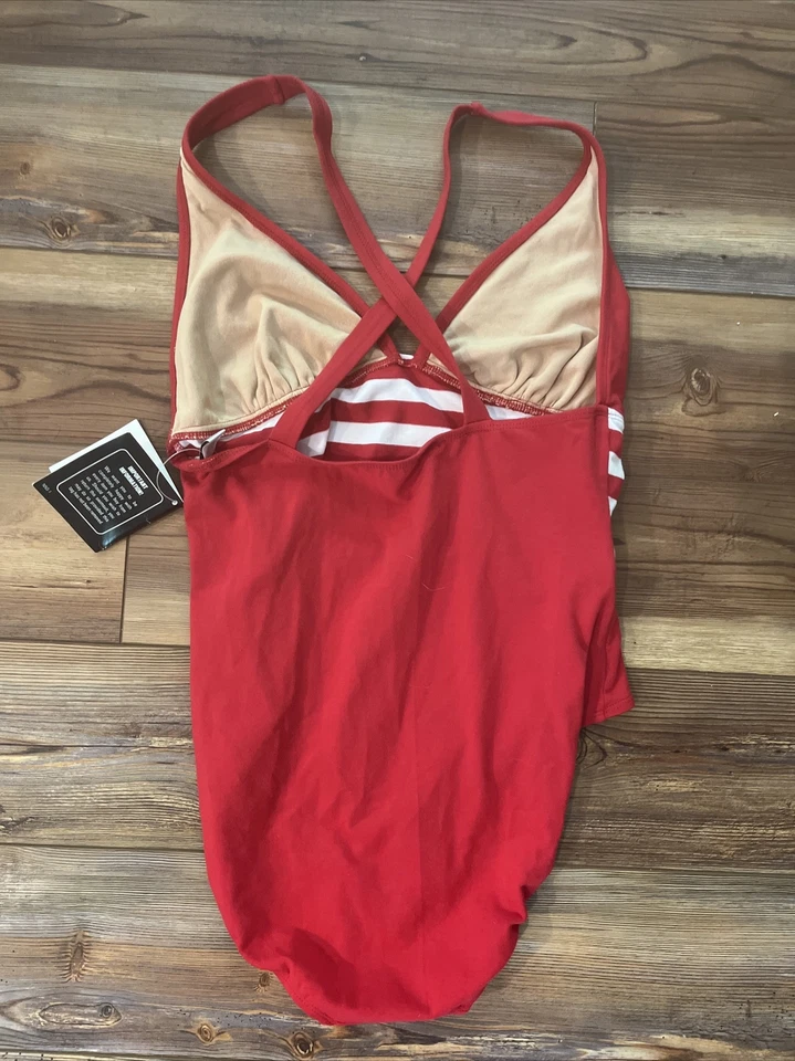 NEWPORT NEWS women's Red And White Unlined ONE-PIECE Swimsuit* 16 - Image 4 of 4