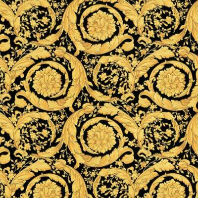 Gold Black Barocco Flowers Mimas Versace Wallpaper