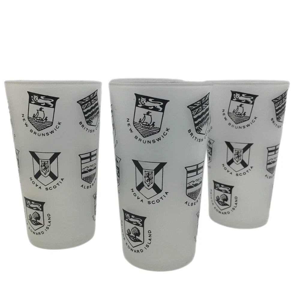 Tumbler Set 4 Canadian Royal Mounties Frosted Glass Souvenir of Canada Barware