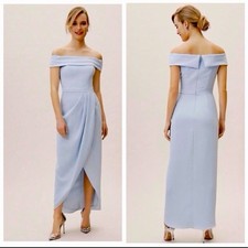 BHLDN Light Blue Thompson Off The Shoulder Crepe Column Dress Sz 4 Wedding Bride