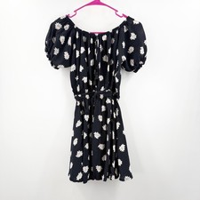 Faithfull The Brand Dress Size 4 Jardim Black White Floral Mini Off Shoulder