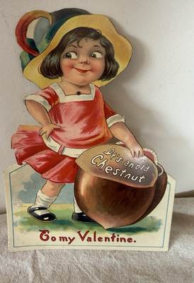 Antique / Vintage Valentines Day Card Google Eye Movable Pair Arm Mechanical