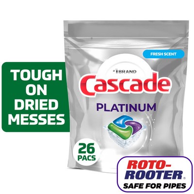 Platinum Dishwasher Pods, Dishwasher Detergent Soap Tabs, Fresh, 26 Count