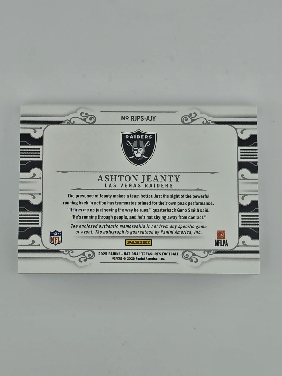 Panini 2025 National Treasures Ashton Jeanty Raiders RC Auto Booklet /99 view 4