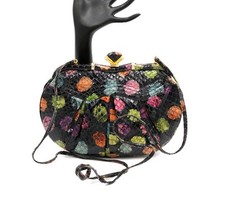 Vintage 80s-90s - SHARIF - Small Unique Black Multi-Color - SNAKE SKIN - Clutch