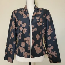 Adrianna Papell Size 8 Silk Open Front Cardigan Jacket Blazer Long Sleeve Lined