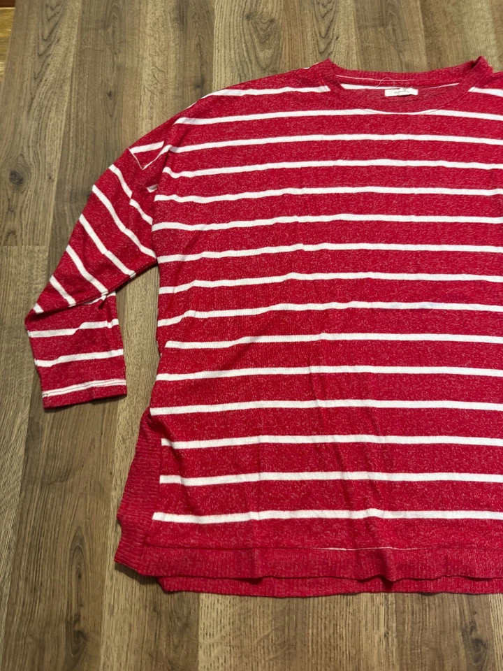 Camisa Maurices, Para Mujer Talla 1X, Blanco Rojo, Rayas, Camisa Manga Larga Foto 3 de 4