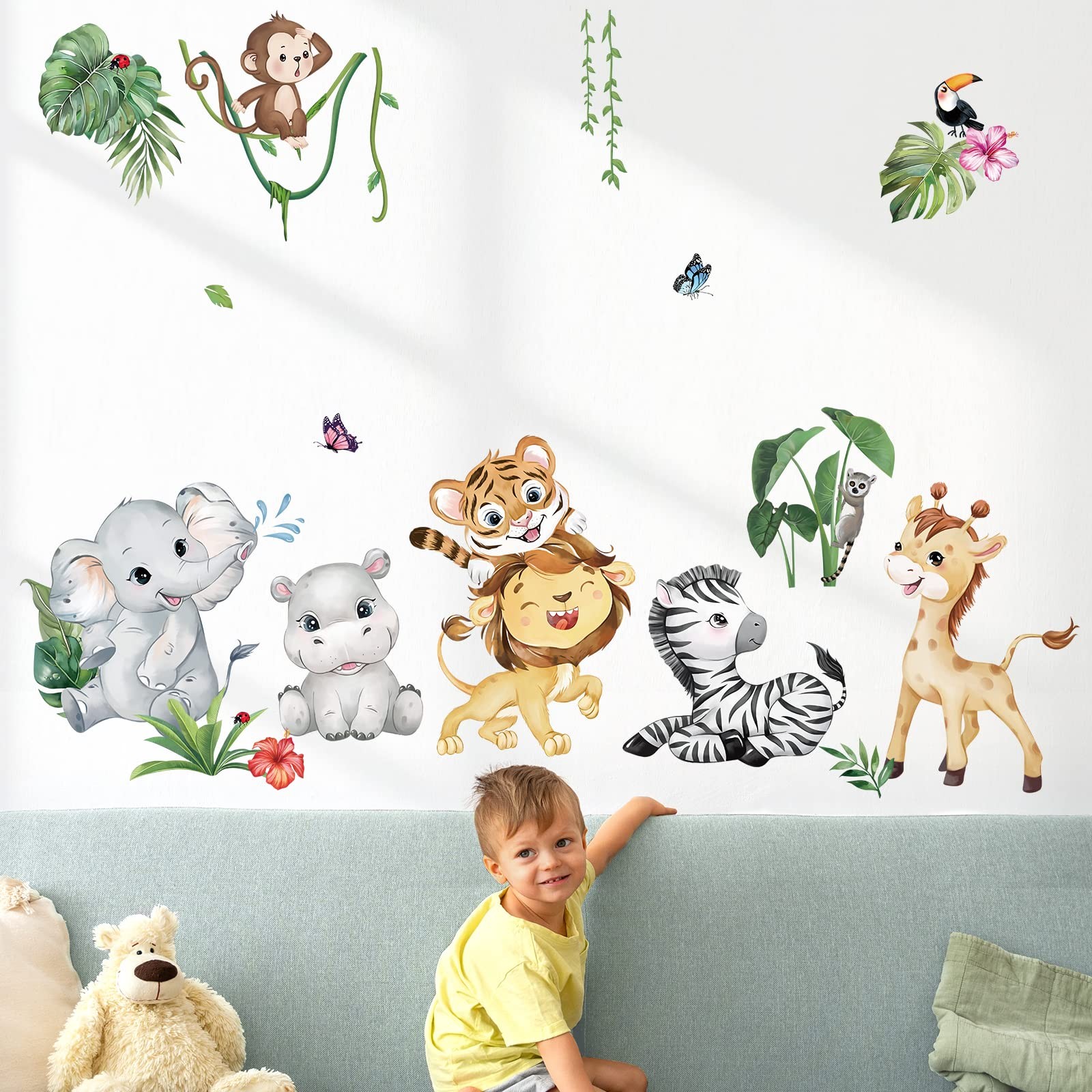Stickers muraux animaux de la jungle autocollant mural safari éléphant girafe XL