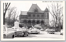 Ames Memorial Hall North Easton Mass Postcard 1957 Chevy Classic Cars MA