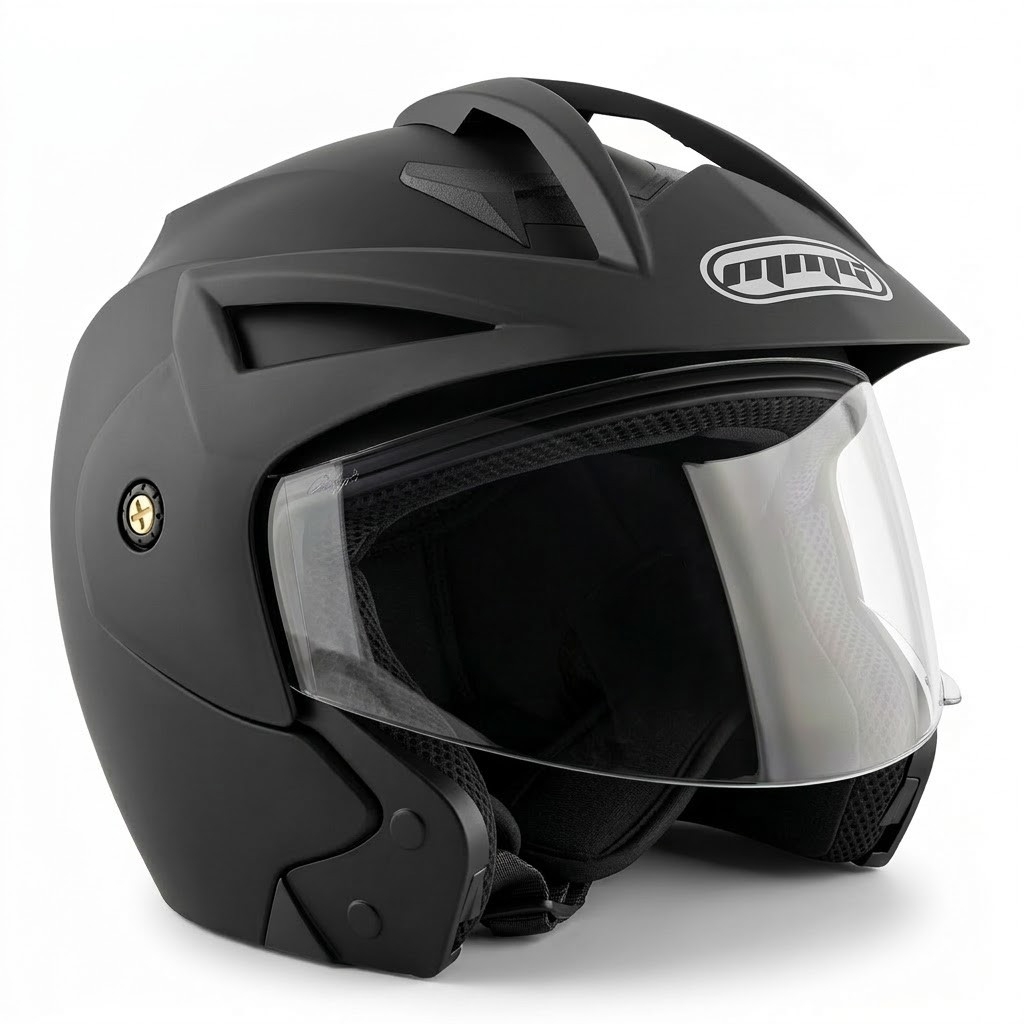 MMG Motorcycle Scooter Open Face Helmet Crux Flip Up Visor DOT (XL, Matte Black)