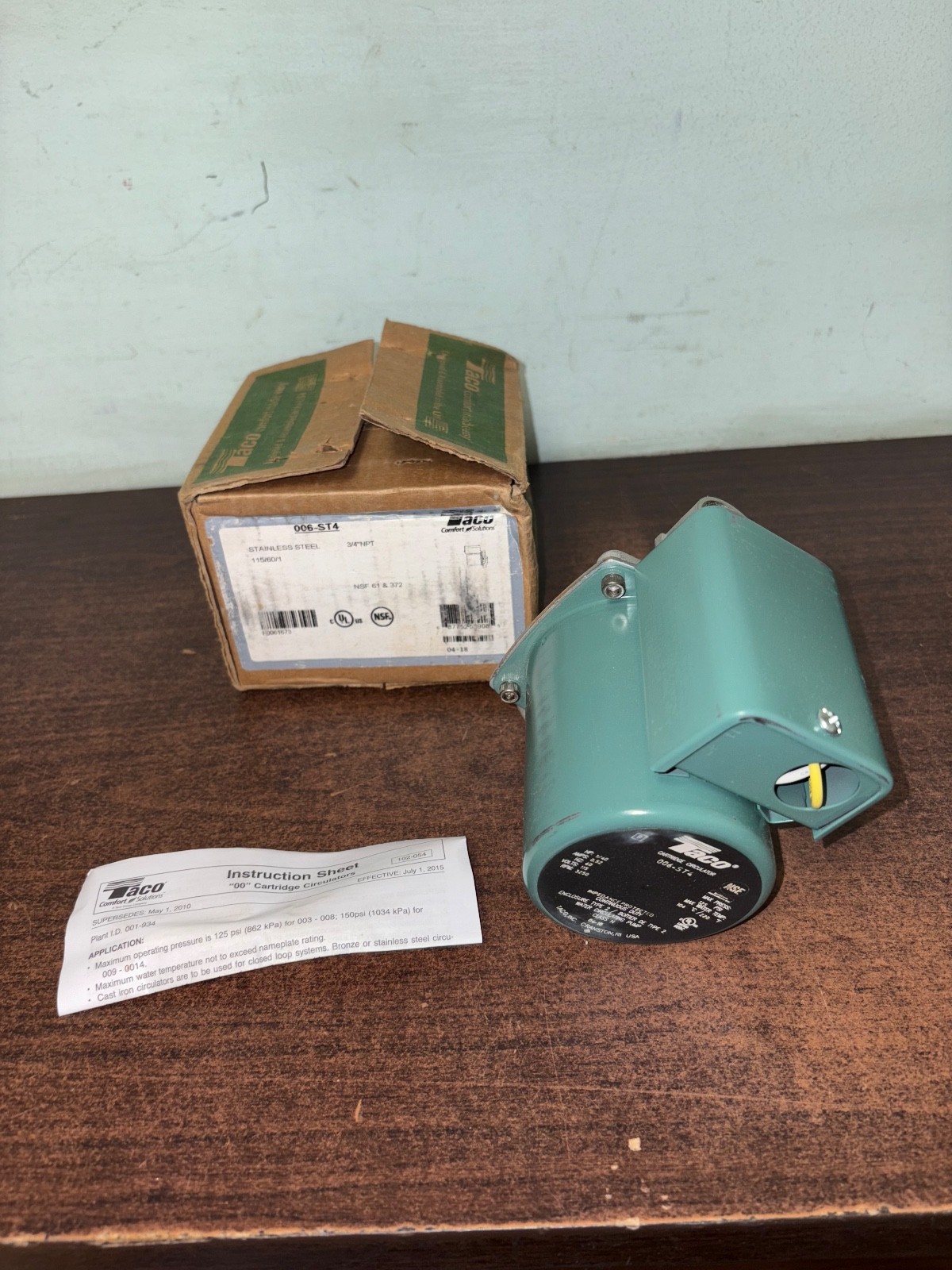 NEW TACO 006-ST4 STAINLESS STEEL 3/4" NPT CARTRIDGE CIRCULATOR PUMP  B463