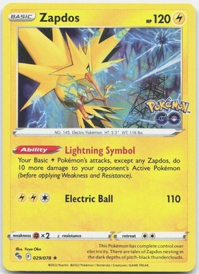 Zapdos Holo Holo Rare 029/078 PGO Pokemon GO NM