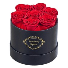Preserved Roses in a Round Black Box Long Lasting Forever Flowers for Her