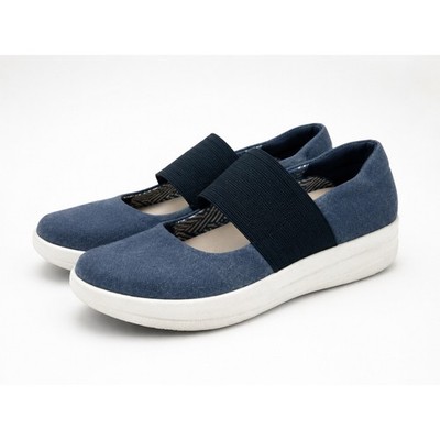 FitFlop Mary Jane Sneakers Womens 8 Blue Canvas Elastic Slip On Comfort Walking