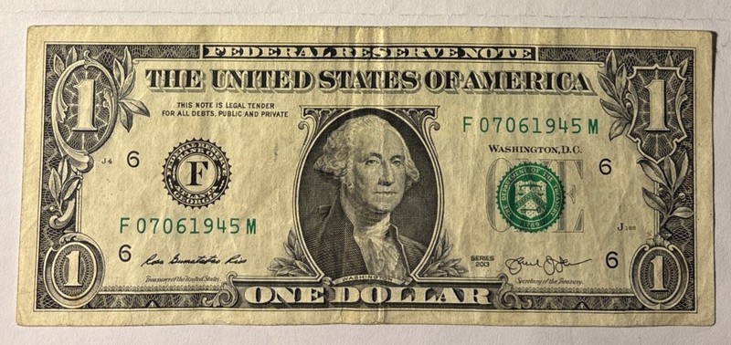 BIRTHDAY/ANNIVERSARY $1.00 CURRENCY Note 07-06-1945
