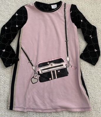 Boboli Girls Knit Dress Sz 5 Pink Black With Purse Design Charms Boutique Look
