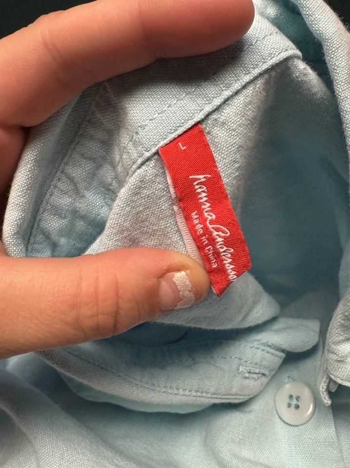 Camisa Hanna Andersson Lino Abotonada L Azul Claro Bordada Floral  Foto 3 de 3