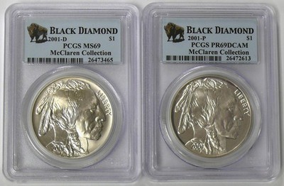 2001-P & D MS-69 BLACK DIAMOND AMERICAN BUFFALO 2 COIN SET