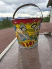 Vintage Ohio Art Tin Litho Sand Pail With Shovel, Beach Scene