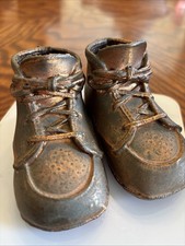 Vintage 70s Bronze Baby Shoes Keepsake Baby Shower Display