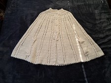 Vtg Hand Knit Crochet Cream Cape Sweater Shawl Button Front Boho Arm Slots