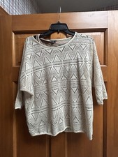 Lisa International Women’s Knit Sweater Ivory Beige Size S Cotton Blend Pullover