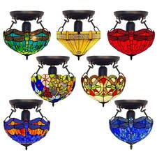 Tiffany Style Ceiling Lamps Handcrafted "16"inch Stained Glass shade Bedroom E27