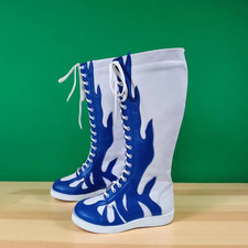 Handmade Pro Wrestling Boots Lace-Up Leather Cosplay Gear Blue,Red, Green,Flame