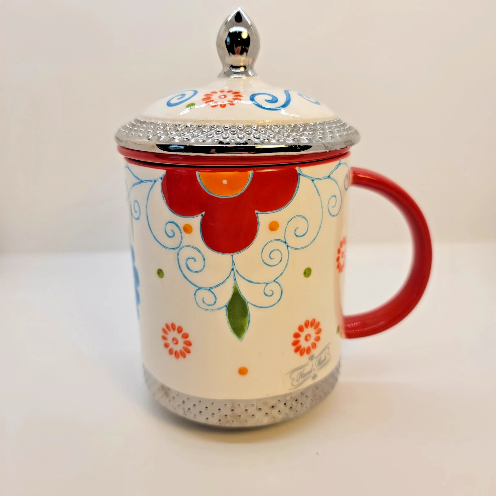 Royal Crown Ceramic Tea Infuser Mug 3pc Set Floral Dishwasher Safe 7" Tall