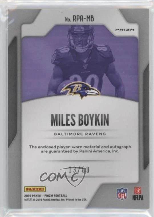 2019 Panini Prizm Rookie Patch Auto /60 Miles Boykin #RPA-MB RPA Patch Auto RC - Image 2 of 2