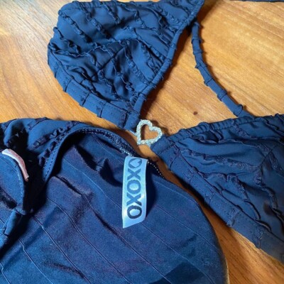 XOXO Black Bikini Set with Rhinestone Heart details size XS | eBay