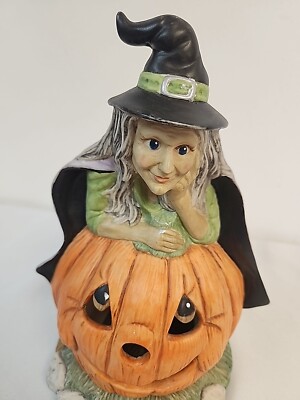 Halloween ZELDA Witch w/ Jack 'O Lantern Pumpkin Light Up Ceramic