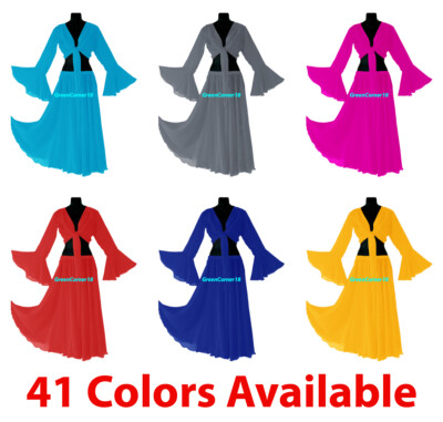 Skirt + Top Set Belly Dance Chiffon Ruffle Tie Gypsy Dress Flamenco Jupe Tribal