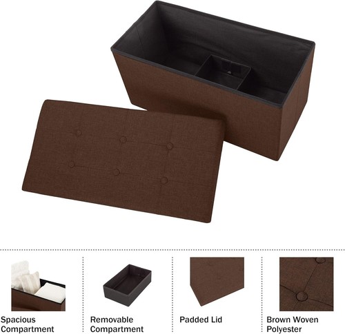 Elegant Brown Rectangular Ottomans Set - Multifunctional Storage Solutions - Picture 6 of 11
