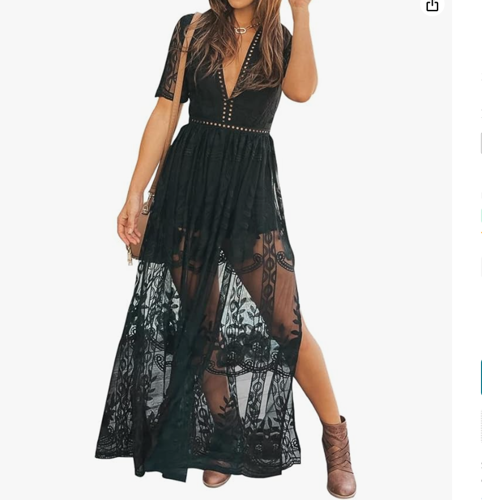 Eleter Womens Black Deep V-Neck Lace Romper Short Sleeve Long Dress-Size S | eBay Eleter Womens Black Deep V-Neck Lace Romper Short Sleeve Long Dress-Size S | eBay