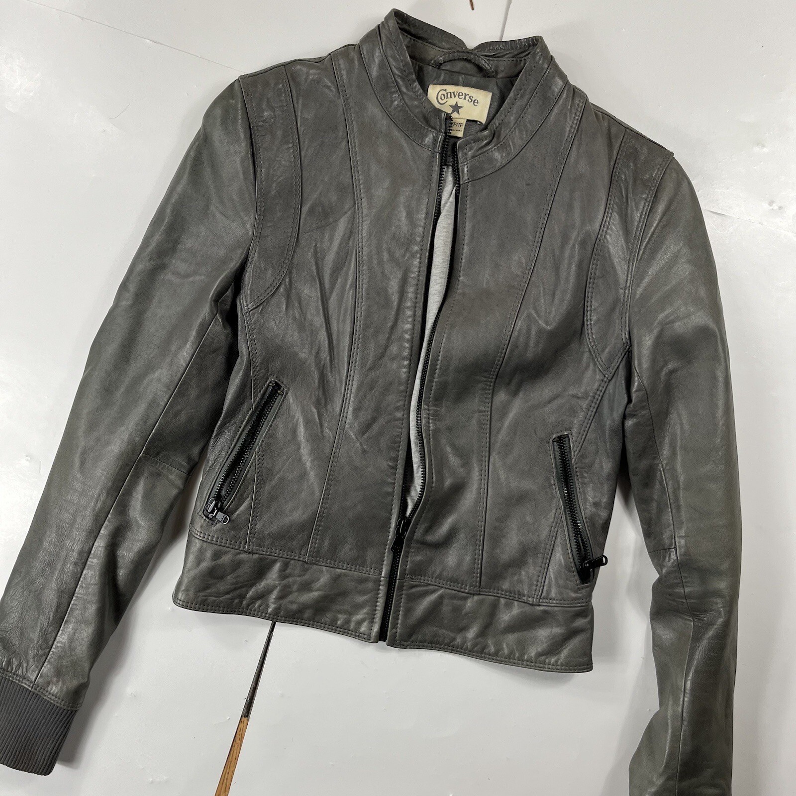 Converse Jacket Extra Small Gray Sheep Leather Mo… - image 1