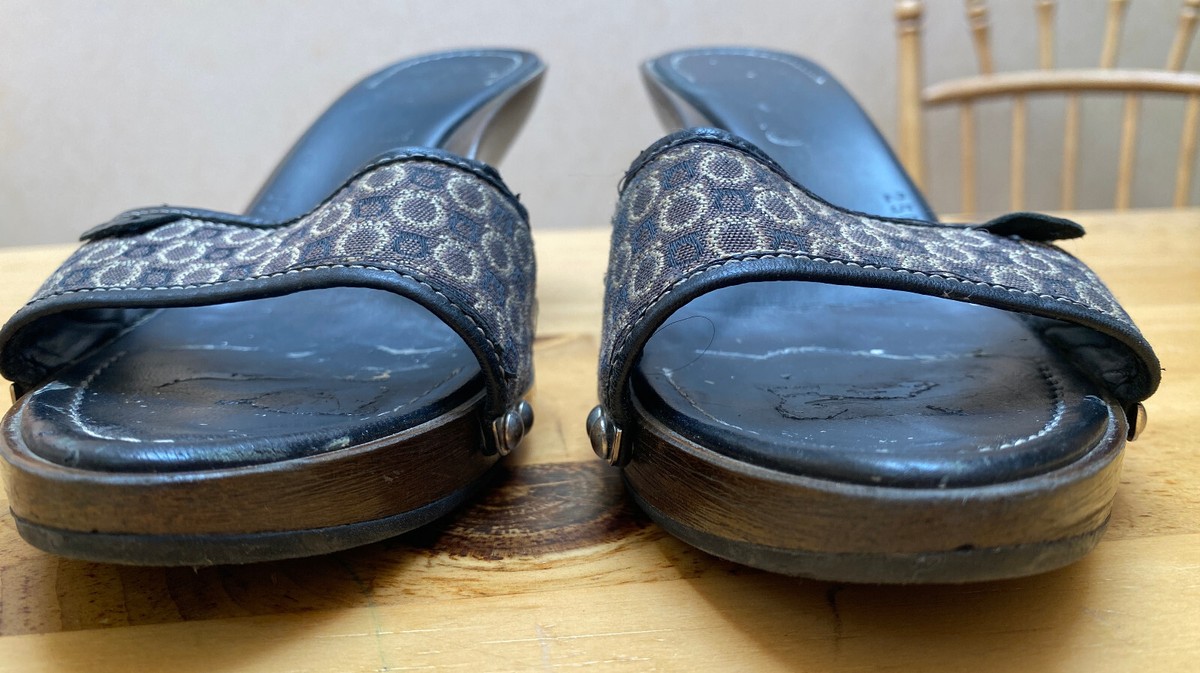 Salvatore Ferragamo Navy Blue Logo Open Toe Iconic Wedge Sandals