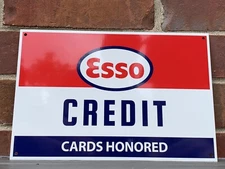 ESSO Gasoline CREDIT CARDS HONORED metal sign baked Oil Gas