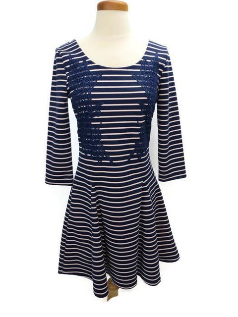 navy and pink striped dress
