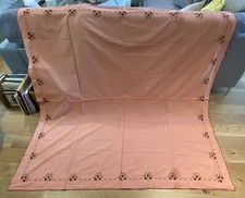 Turkish Embroidered  Late 19th Century   Table Cloth and 4x Napkins-Coral Cotton