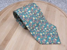 VINTAGE Post and Rail Men's Shop Tie Silk Made in USA Floral Blue Gold PA EUC
