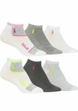 Polo Ralph Lauren Women's 6 pack Mesh Low-Cut Socks, Size 9-11 fits shoe 4-10.5