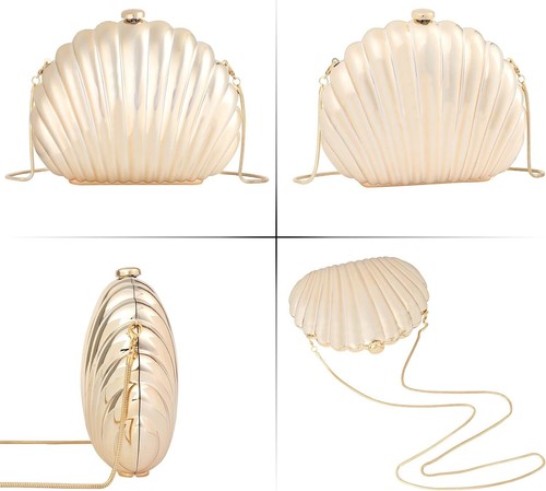 Damen Muschel Abendtasche Handtasche Meerjungfrau Kette Riemen Clutch Handtasche Z-Gold - Bild 5 von 7