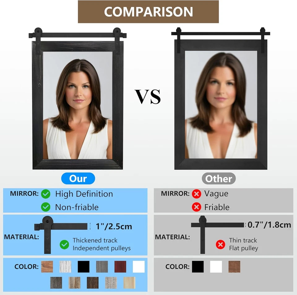 Farmhouse Barn Door Mirror - 21 X 30 Rustic Wood Framed Wall Mirror for Bathroom - Image 4 of 4