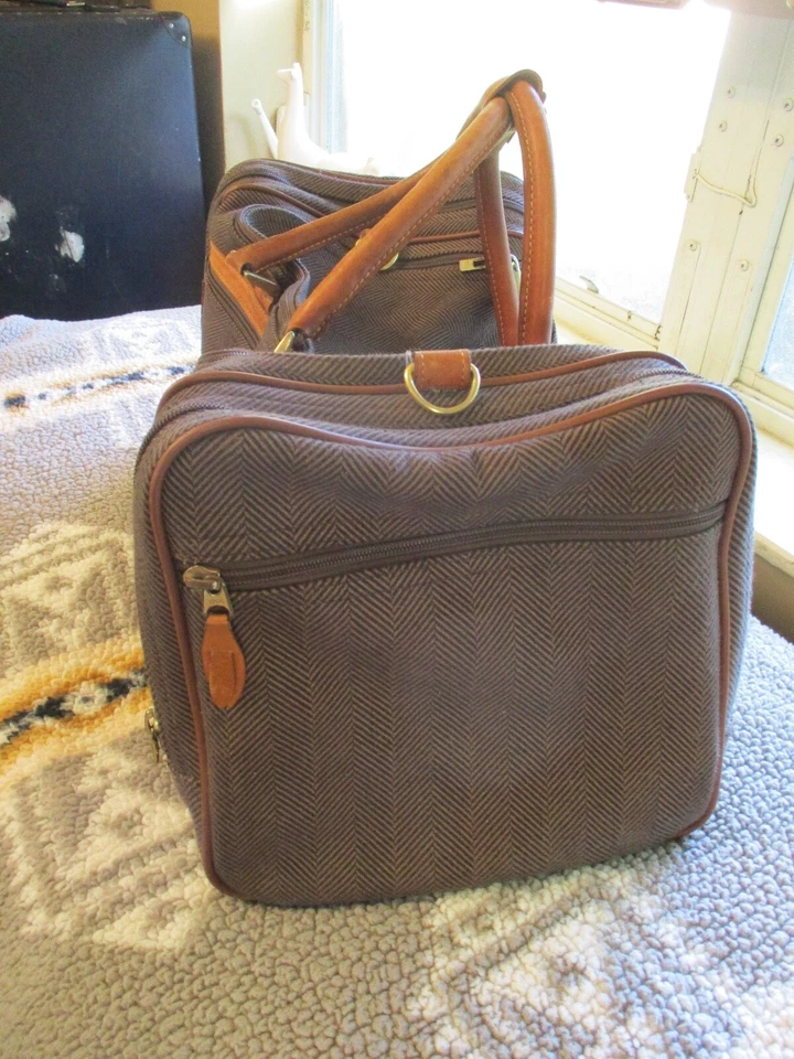 Французский багаж подлинный черный коричневый herringbone спортивная сумка для выходных - Изображение 3 из 4